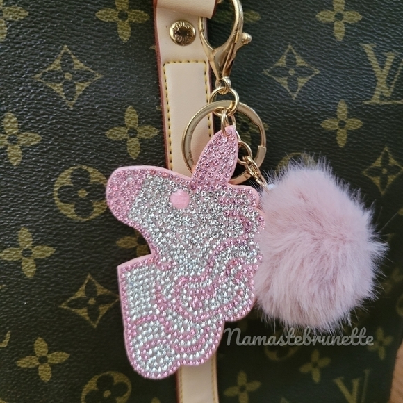 Rhinestone Unicorn Pom Pom Keychain Bag Charm - Picture 11 of 11